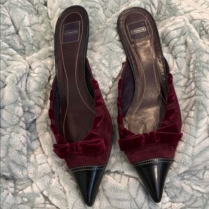 Coach Velvet Burgundy and Black Mules